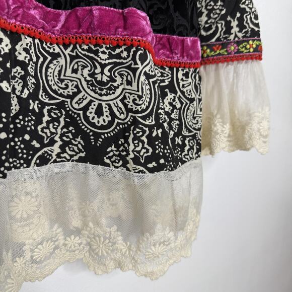 Ivy Jane Shirt Womens Large Black Velvet Burnout Lace Tunic Boho Made USA - Picture 6 of 9